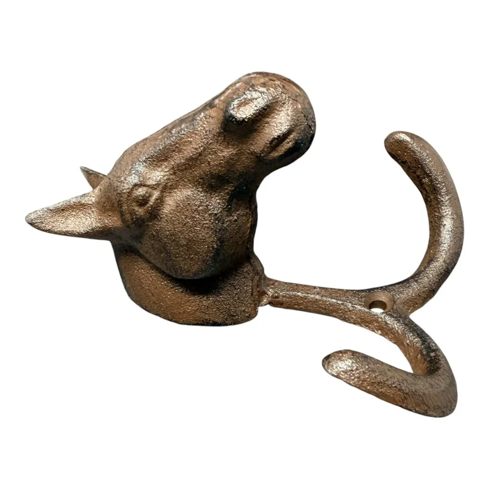 Cast Iron Horse Head Double Wall Hook Rustic Equestrian Cottage Farmhouse Decor